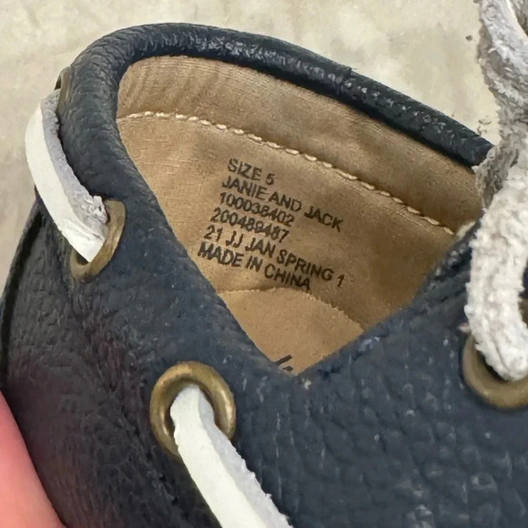 Janie and Jack Navy Blue Leather Baby Boat Shoes - Picture 5 of 7